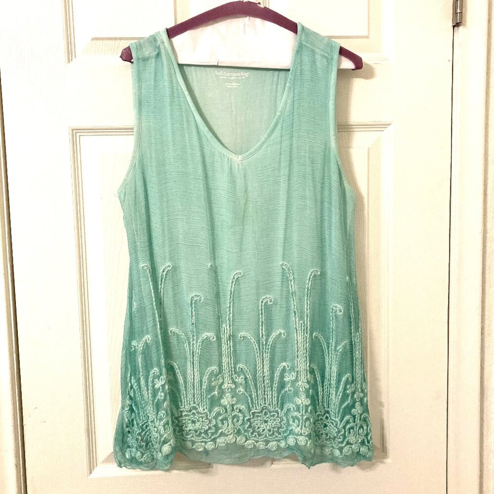 Excellent Condition, SZ PM, Soft Surroundings, Silk Layering Tank, Green